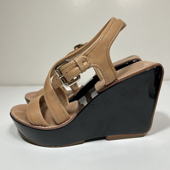 DIANE von FURSTENBERG  Ankle Strap Wedge Platform Sandals Tan Leather Sz 9.5 M - Picture 7 of 11